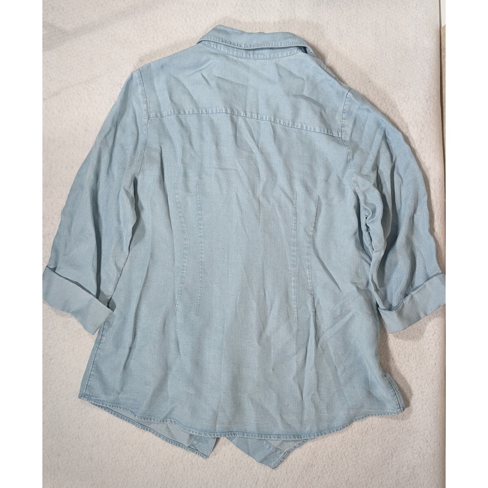 Soft Surroundings Washed Tencel Tunic Light Wash Denim Blue Asymmetric Top 3AH51 - Picture 2 of 5
